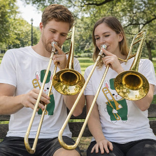 Marching Band Bunny Rabbit Trombone Green Gold T-Shirt