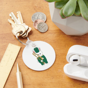 Marching Band Bunny with Trombone Green Gold Keychain