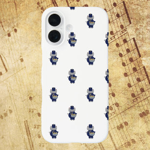 Marching Band Cat Drummer Navy Blue Gold Pattern iPhone 16 Case