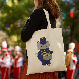 Marching Band Cat Drummer Navy Blue Gold Tote Bag