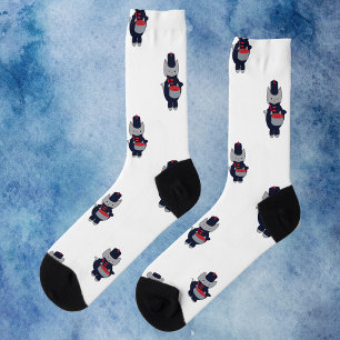 Marching Band Cat Drummer Navy Blue Red Socks