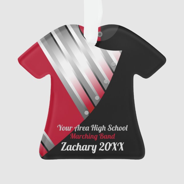 Marching Band Custom Red Silver and Black Ornament (Front)