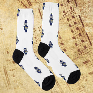 Marching Band Drummer Cat Navy Blue Gold Pattern Socks