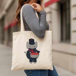 Marching Band Drummer Cat Navy Blue Red Tote Bag