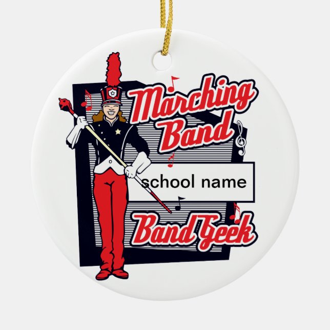 Marching Band Geek Red Ceramic Ornament (Front)