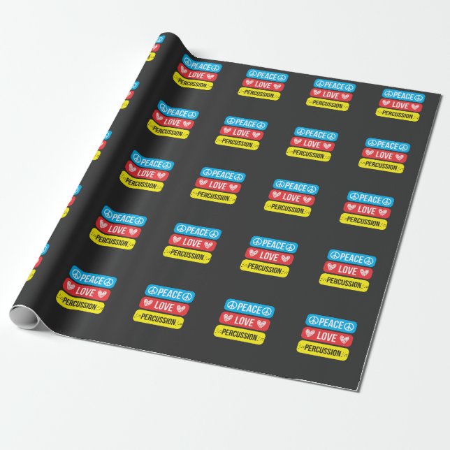 Marching Band Gift Peace Love Percussion Musician Wrapping Paper (Unrolled)