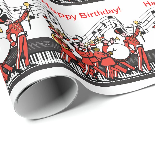 Marching Band Horns Piano and Music Note Birthday Wrapping Paper (Roll Corner)
