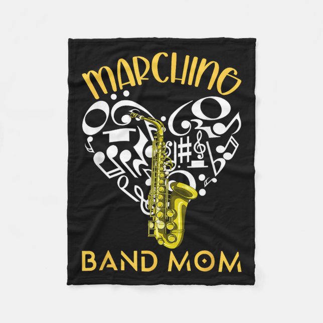 Marching Band Mom Heart Love Music Notes Saxophone Fleece Blanket (Front)