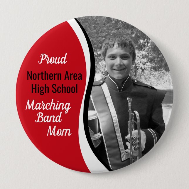 Marching Band Mom Red Black 4 Inch Round Button (Front)