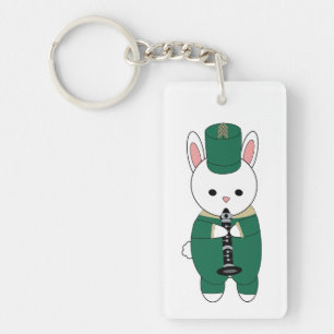 Marching Band Rabbit Clarinet Green Gold Keychain
