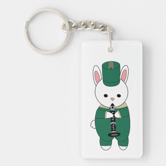 Marching Band Rabbit Clarinet Green Gold Keychain (Front)