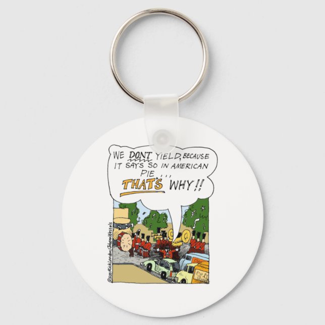 Marching Band Yields Funny Offbeat Cartoon Gifts Keychain (Front)