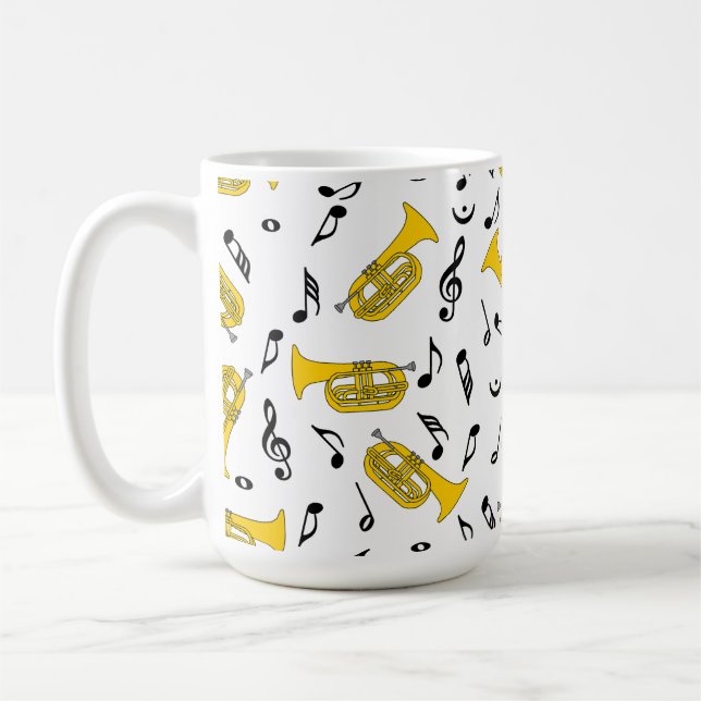 Marching Baritone Music Notes Treble Clefs Coffee Mug (Left)