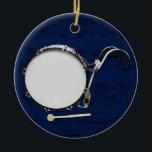 Marching Bass Drum - Pick your colour Ceramic Ornament<br><div class="desc">Marching Bass Drum with sheet music background.  Use the "Customize" button to edit and pick your background colour,  add your own additional images and/or text,  and pick your shape and style.  Blank on reverse side for your own personalization.</div>