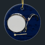 Marching Bass Drum - Pick your colour Ceramic Ornament<br><div class="desc">Marching Bass Drum with sheet music background.  Use the "Customize" button to edit and pick your background colour,  add your own additional images and/or text,  and pick your shape and style.  Blank on reverse side for your own personalization.</div>