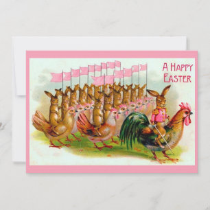 marching Easter bunny and chickens Holiday Card