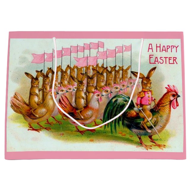marching Easter bunny and chickens Large Gift Bag (Front)