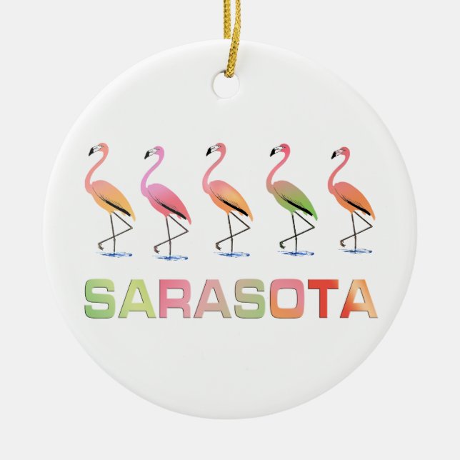 Marching Flamingos Sarasota Ceramic Ornament (Front)