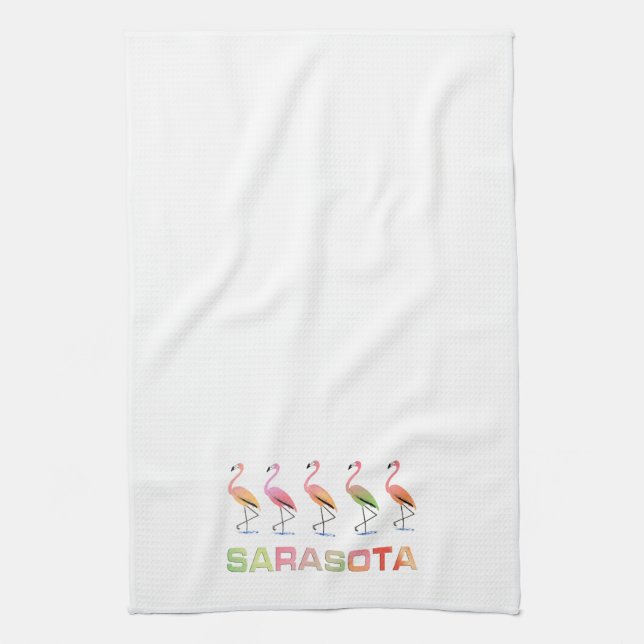 Marching Flamingos Sarasota Kitchen Towel (Vertical)