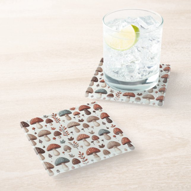 Marching Mushrooms Glass Coaster (Angled)
