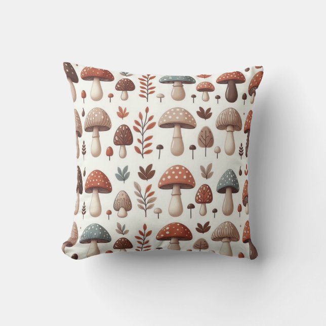 Marching Mushrooms Throw Pillow (Front)