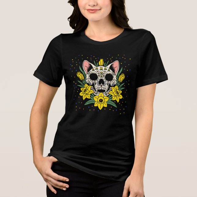 March's Daffodil & Cat Skull Tri-Blend Shirt (Front)