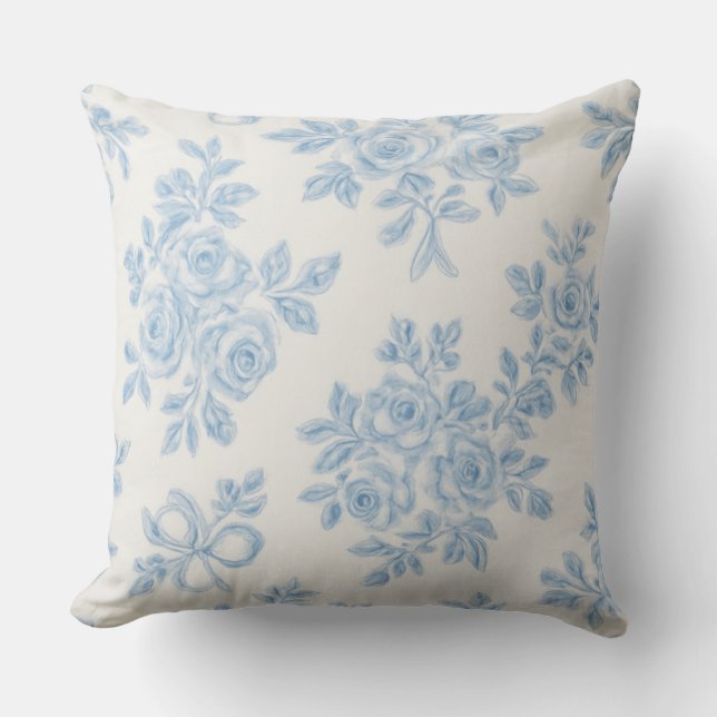 Marcie and Lour Blue Floral Throw Pillow (Front)