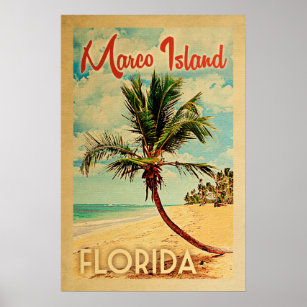 Marco Island Poster Florida Retro Palm Tree Beach