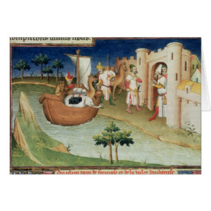 Marco Polo with elephants and camels arriving