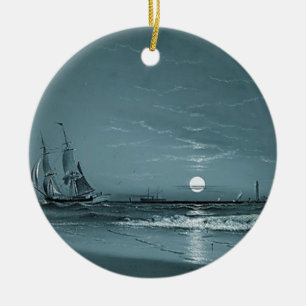 Marcus Larson entrance-to-harbour-moonlight-1881 m Ceramic Ornament