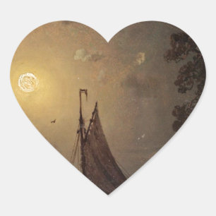 Marcus Larson nocturnal-voyage moon night vintage. Heart Sticker