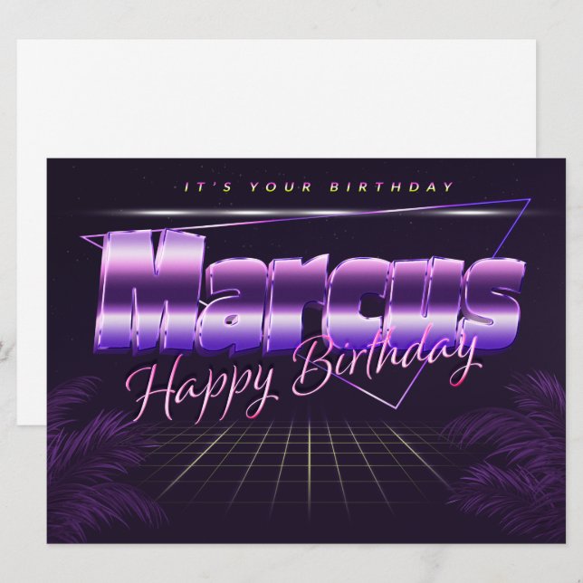 Marcus Name First name lila retro Map Birthday Card (Front/Back)