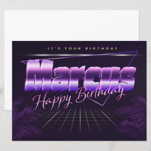 Marcus Prénom lila retro Carte Anniversaire