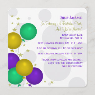 Mardi Gra Colour Balloons Party Invitations