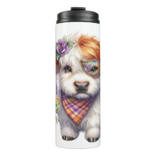 Mardi Gra Highland Cow Thermal Tumbler