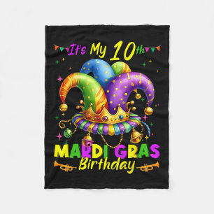 Mardi Gras 10th Birthday Fat Tuesday 10 Years Old  Fleece Blanket
