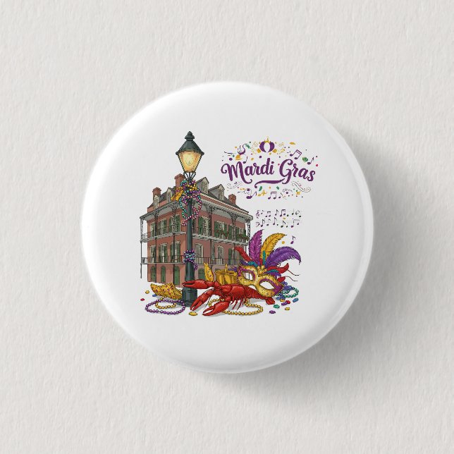 Mardi Gras 1 Inch Round Button (Front)