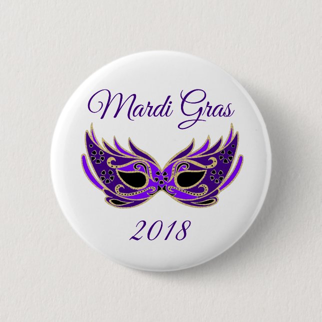 Mardi Gras 2018 Mask 2 Inch Round Button (Front)