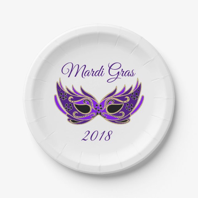 Mardi Gras 2018 Mask Paper Plate (Front)