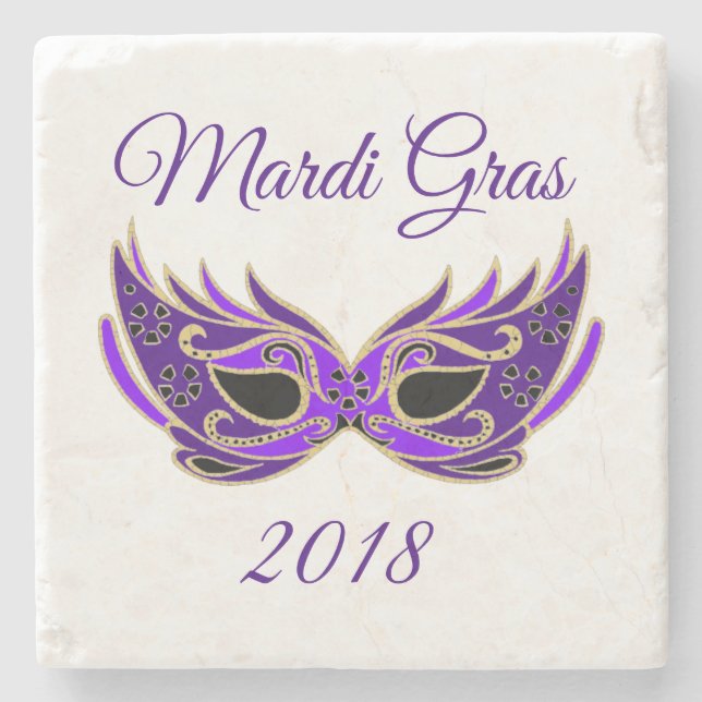 Mardi Gras 2018 Mask Stone Coaster (Front)