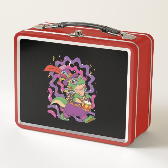 Mardi Gras 2022 Funny T Rex Metal Lunch Box (Front)