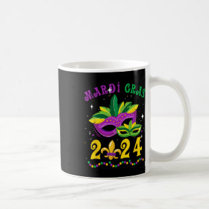 Mardi Gras 2024 Mask Fleur De Lys Beads Nola Carni Coffee Mug