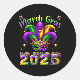 Mardi Gras 2025 Jester Outfit Kids Girls Boys Men Classic Round Sticker