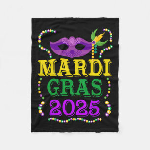 Mardi Gras 2025 Mask Beads New Orleans Festival Ma Fleece Blanket