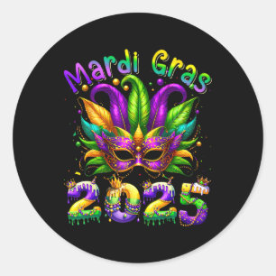 Mardi Gras 2025 Mask Feathers Mardi Gras Family Co Classic Round Sticker