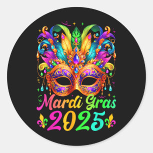 Mardi Gras 2025 Mask Feathers Mardi Gras Family Co Classic Round Sticker