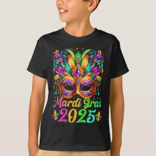 Mardi Gras 2025 Mask Feathers Mardi Gras Family Co T-Shirt