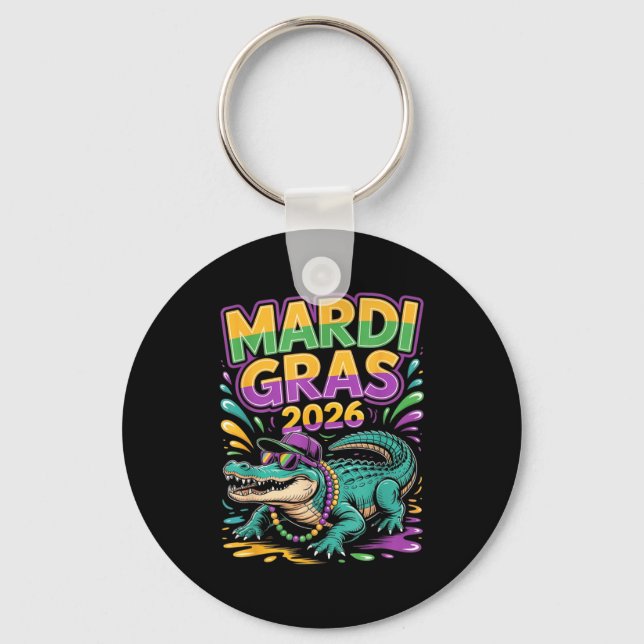 Mardi Gras 2026 Carnival Alligator Keychain (Front)
