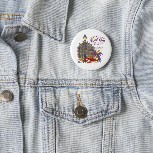 Mardi Gras 2 Inch Round Button (In Situ)