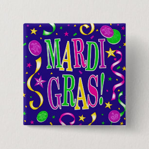 MARDI GRAS 2 INCH SQUARE BUTTON
